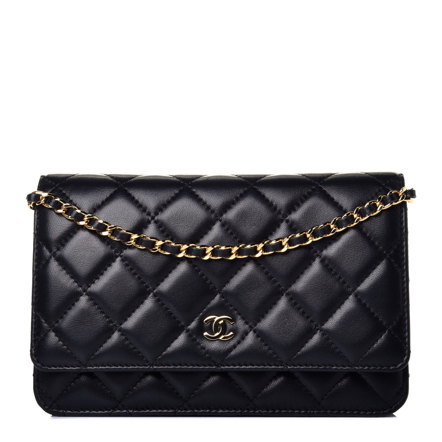 Lambskin Quilted Wallet On Chain WOC Black