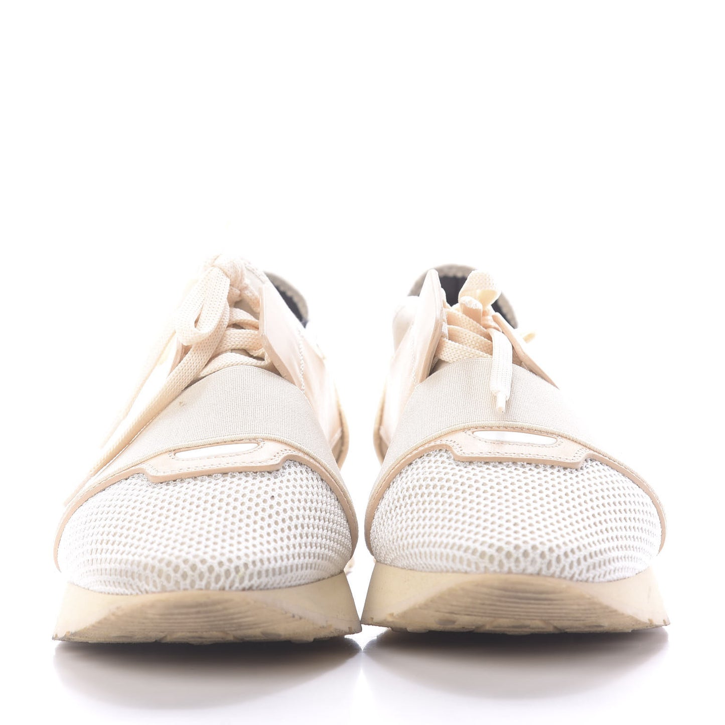 Calfskin Neoprene Mesh Womens Race Runner Sneakers 41 Beige Grey