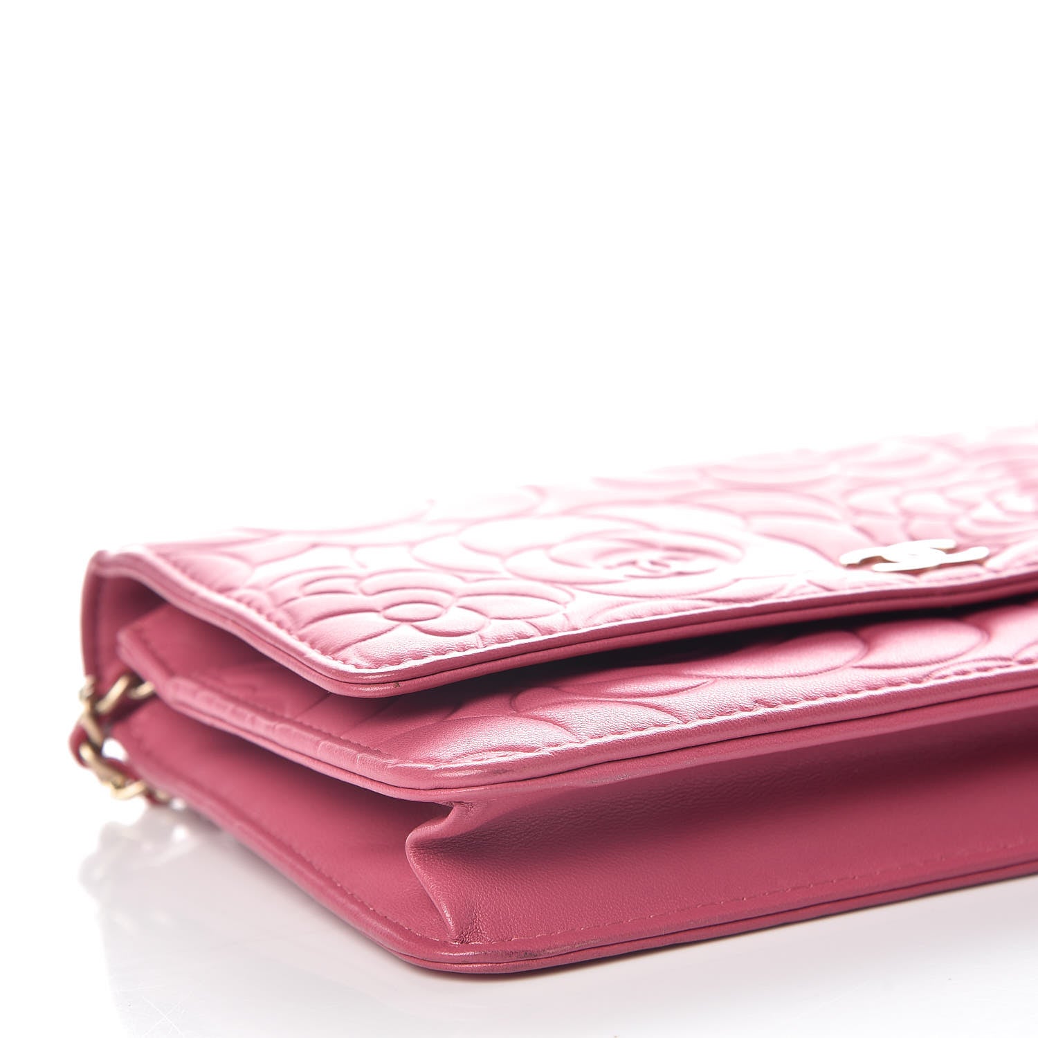 Chanel Lambskin Camellia Embossed Wallet On Chain WOC Pink 12 of 13