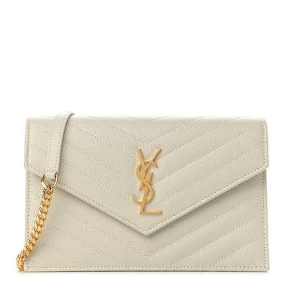 Saint Laurent Grain De Poudre Matelasse Chevron Monogram Envelope Chain Crema Soft 1 of 9
