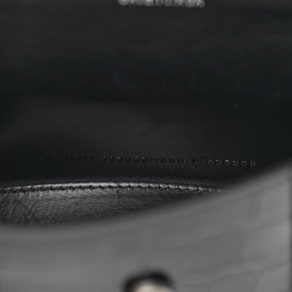 Balenciaga Shiny Calfskin Monochrome Crocodile Embossed Hourglass Top Handle Bag XS Black 7 of 10