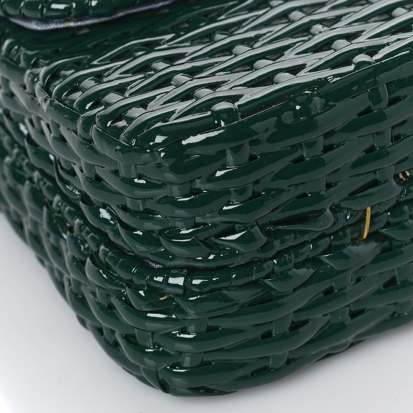 Glazed Wicker Stripe Small Cestino Shoulder Bag Green