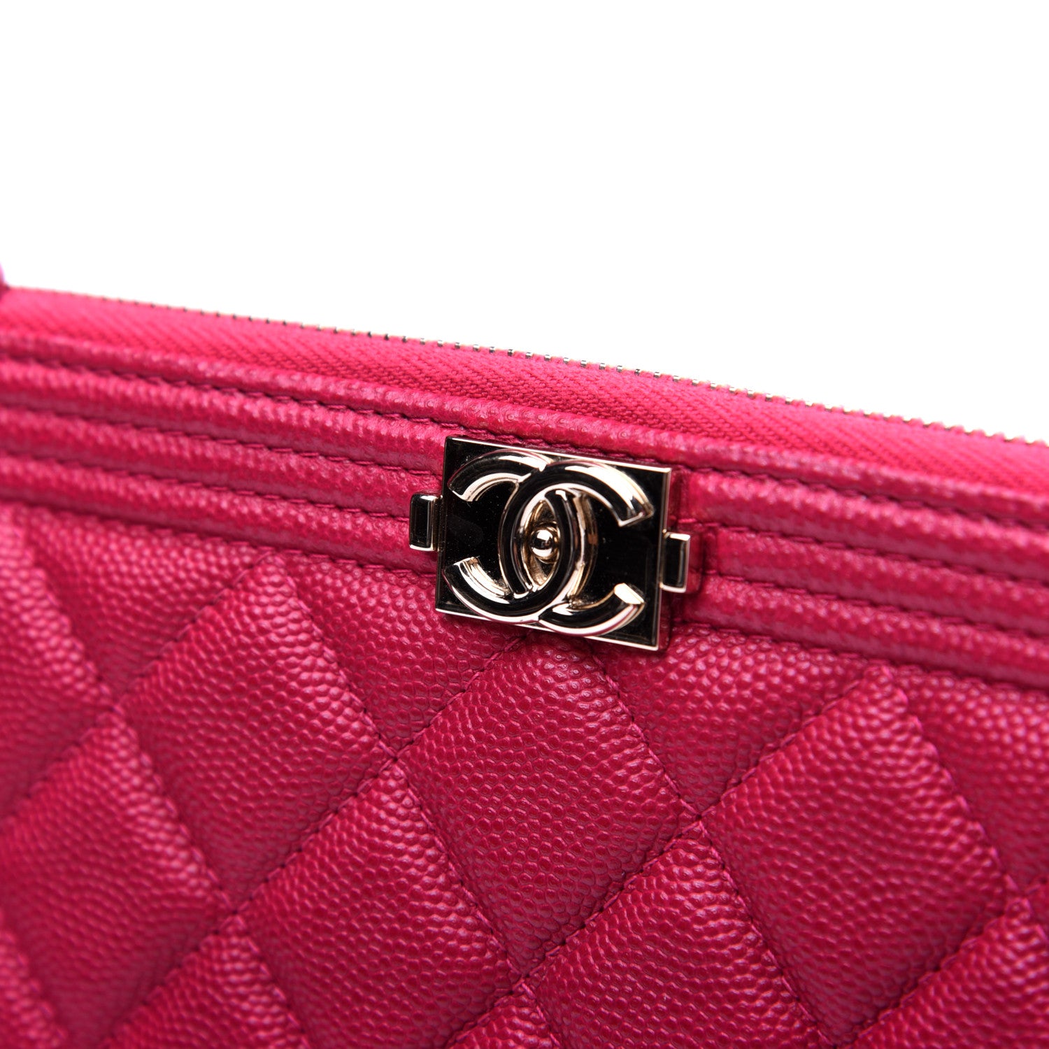 Chanel Caviar Quilted Medium Boy Cosmetic Case Dark Pink 8 of 10