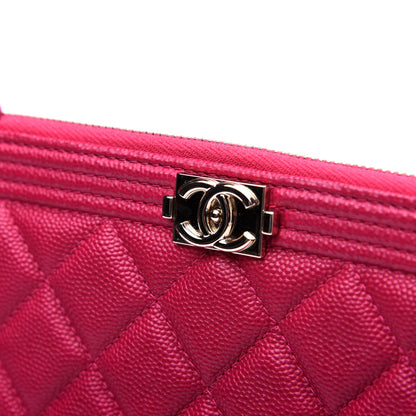 Chanel Caviar Quilted Medium Boy Cosmetic Case Dark Pink 8 of 10