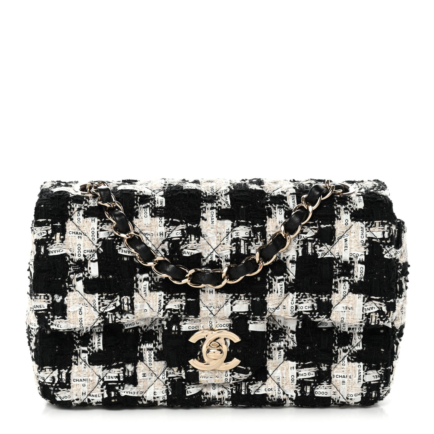 Tweed Quilted Mini Rectangular Flap Black Ecru White