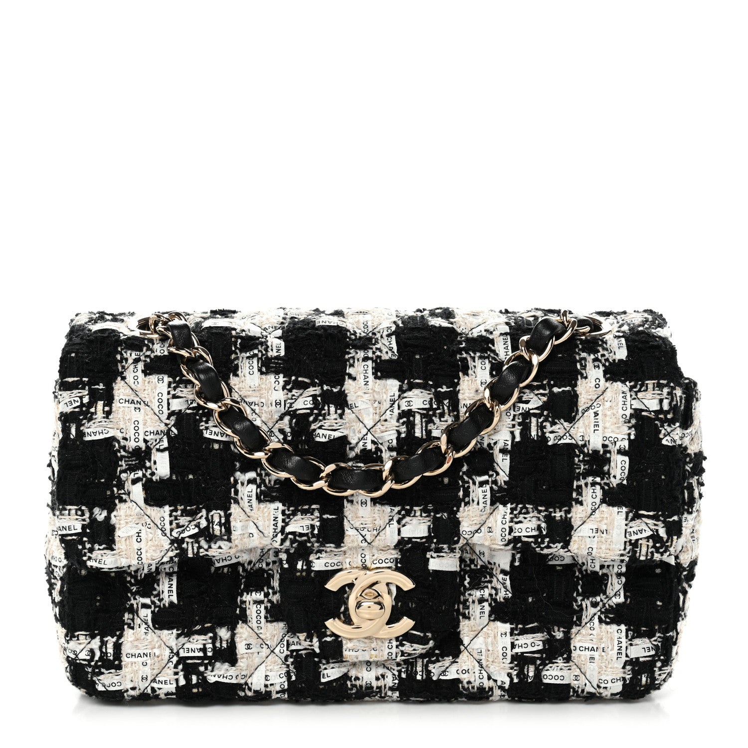 Chanel Tweed Quilted Mini Rectangular Flap Black Ecru White 1 of 10