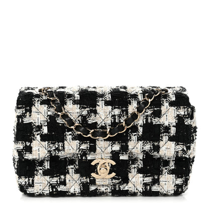 Chanel Tweed Quilted Mini Rectangular Flap Black Ecru White 1 of 10