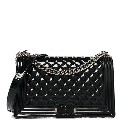 Chanel Patent Calfskin Quilted New Medium Plexiglass Boy Flap Navy Blue 1 of 10