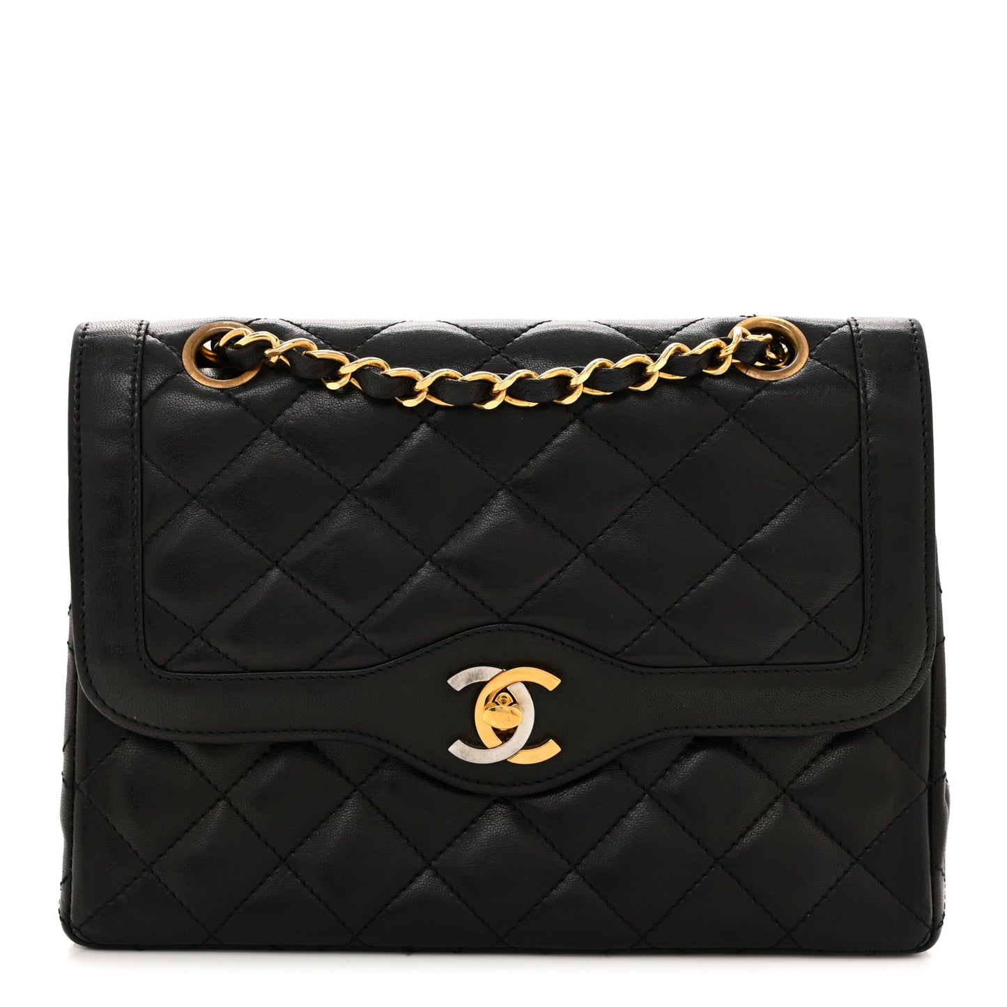Lambskin Quilted Small Double Flap Black