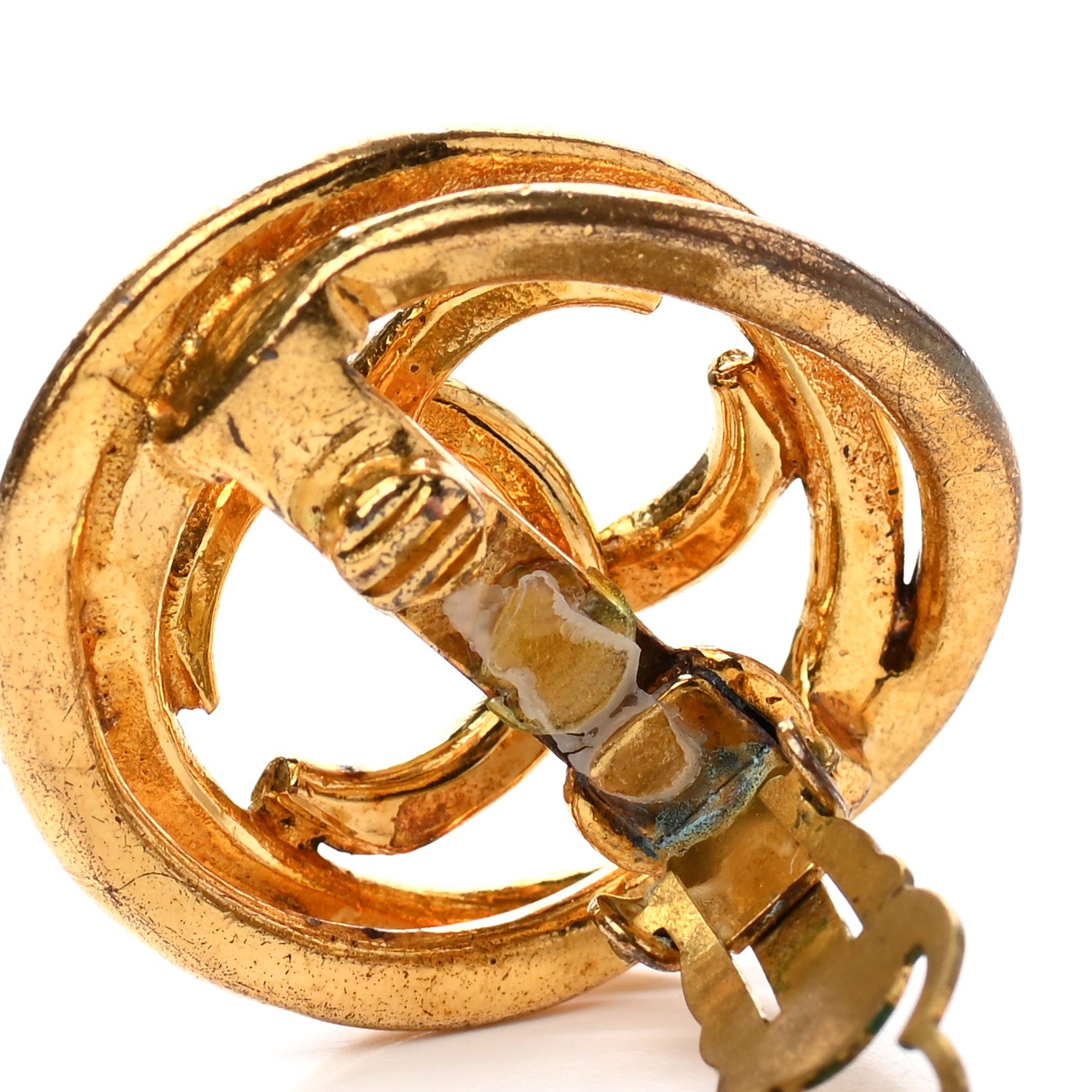 Chanel Metal Round CC Clip On Earrings Gold 5 of 6