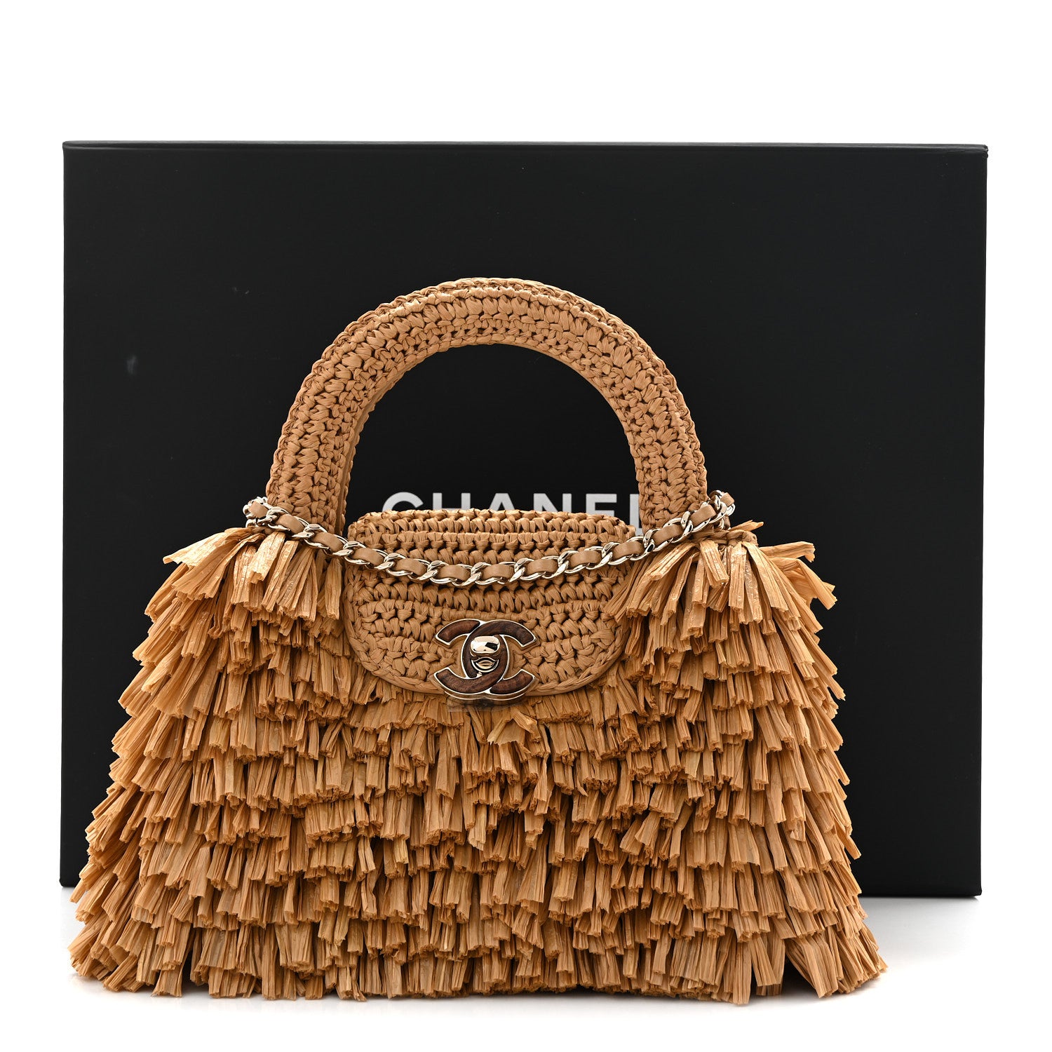 Chanel Raffia Fringe Nano Kelly Shopper Dark Beige 11 of 11