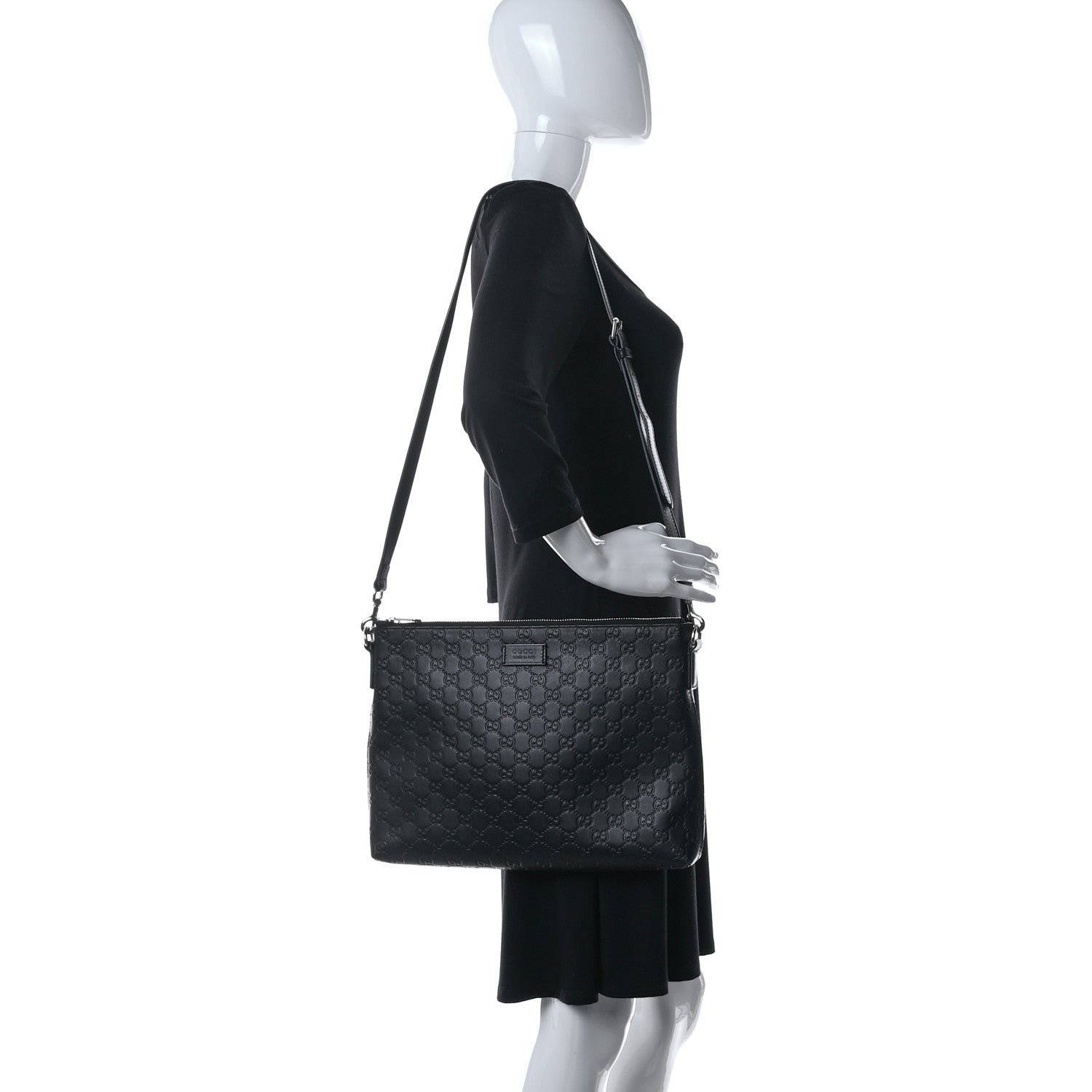 Gucci Guccissima Medium Flat Messenger Bag Black 2 of 15