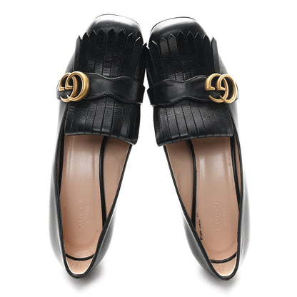 Gucci Malaga Kid GG Marmont Fringe 50mm Loafer Pumps 40.5 Black 2 of 9