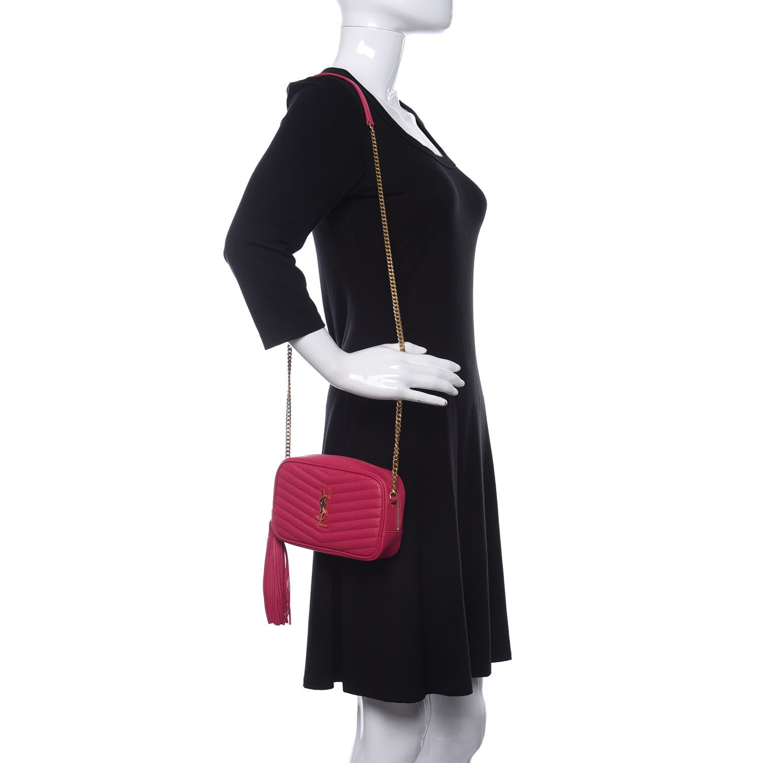 Saint Laurent Grain De Poudre Matelasse Monogram Mini Lou Camera Bag Fuchsia 2 of 9