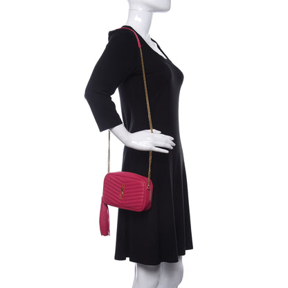 Saint Laurent Grain De Poudre Matelasse Monogram Mini Lou Camera Bag Fuchsia 2 of 9