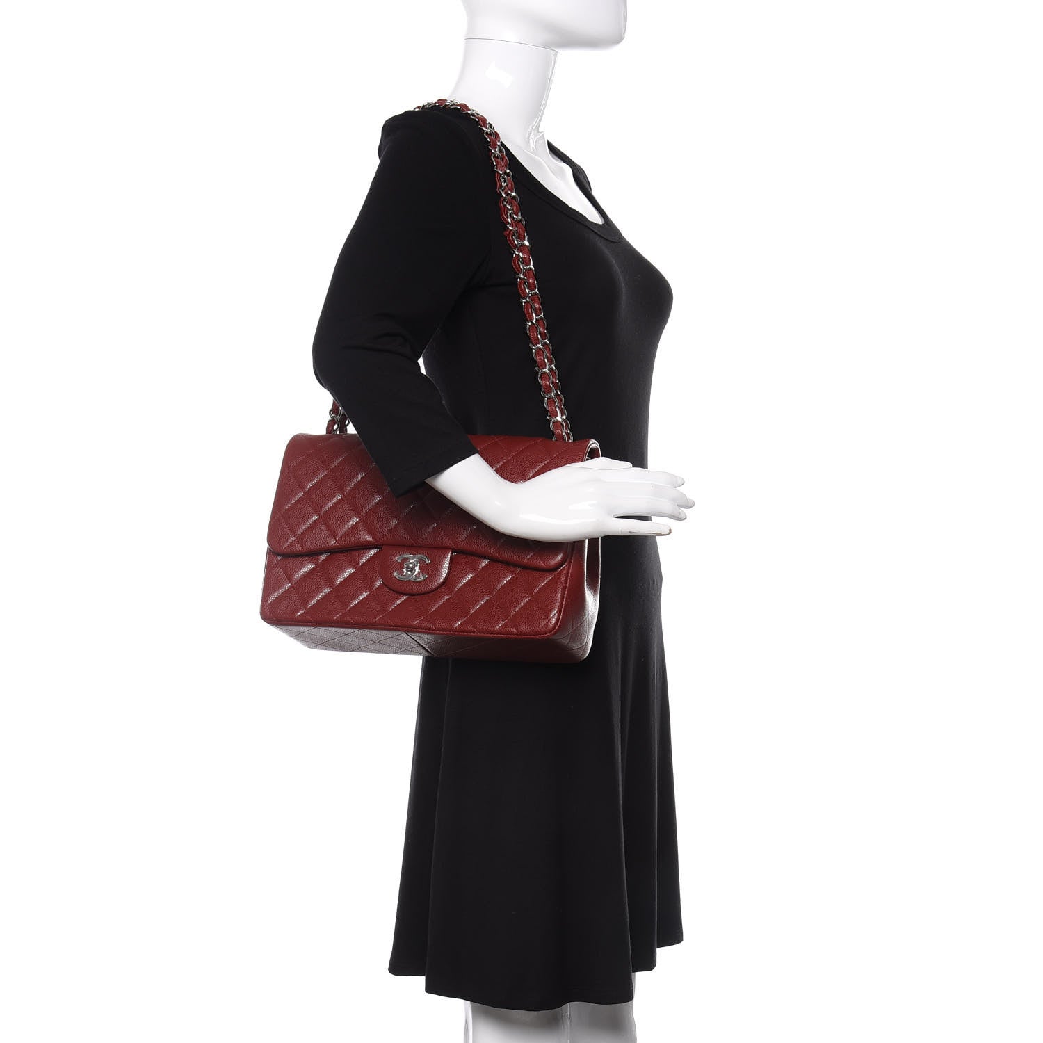 Chanel Caviar Quilted Jumbo Double Flap Red 2 of 12