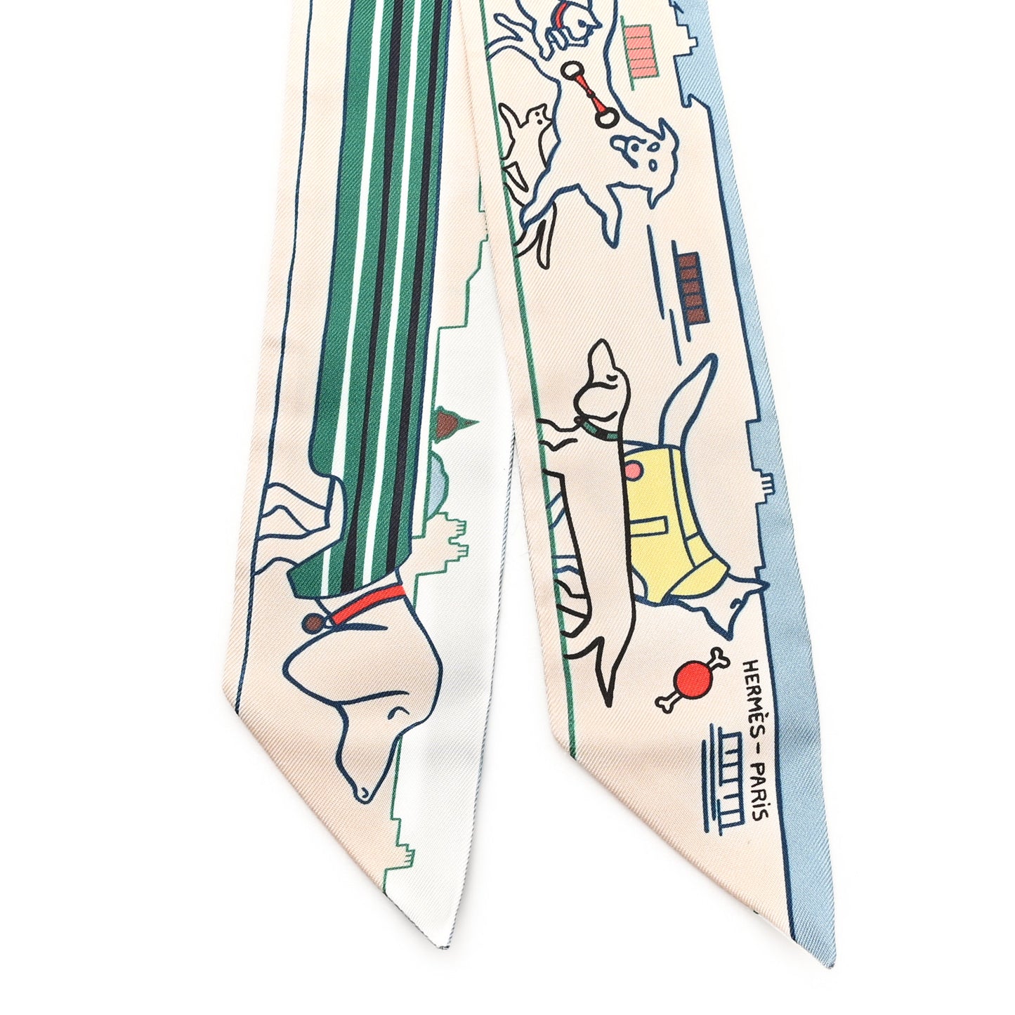 Silk Les Chiens Parisiens Twilly Creme Bleu Vert