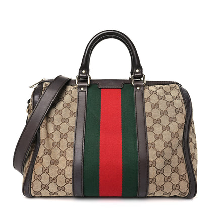Gucci Monogram Selleria Calfskin Vintage Web Medium Boston Beige Ebony Cocoa 1 of 9