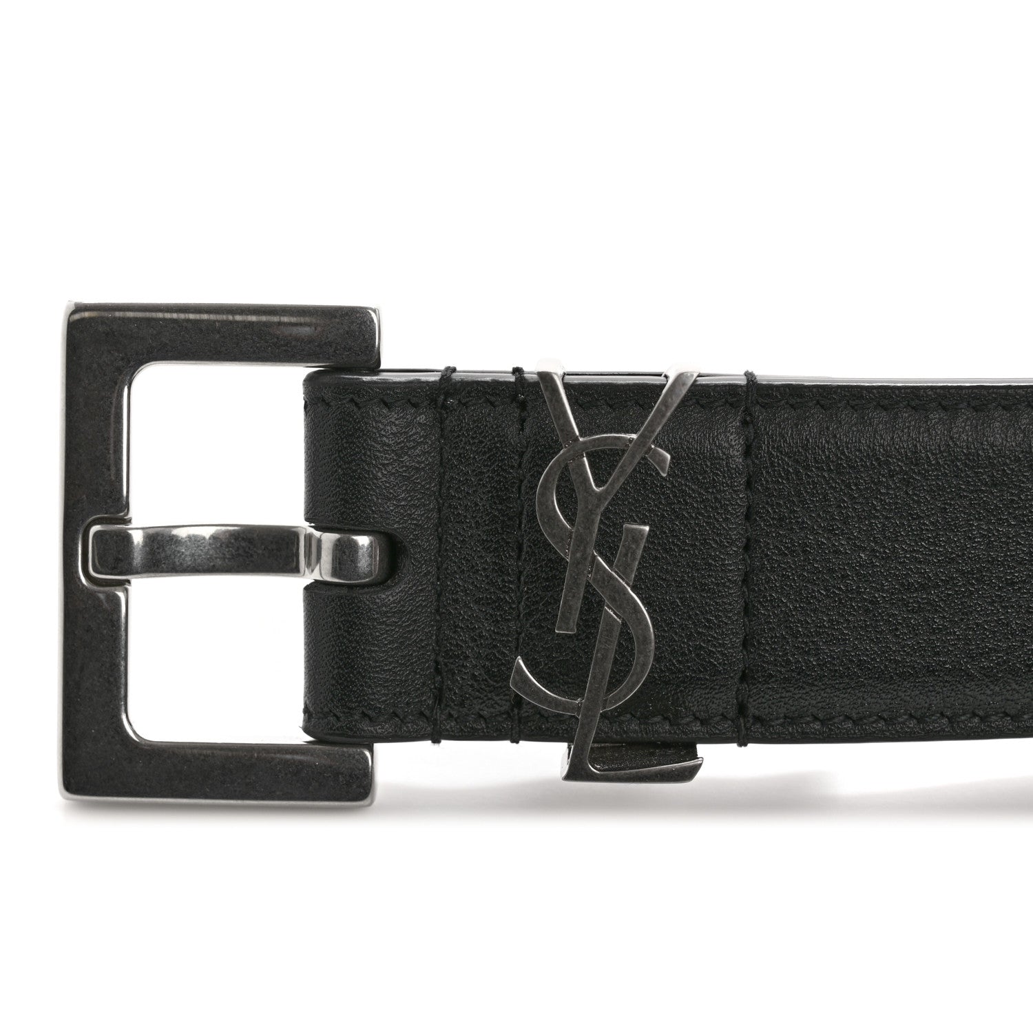 Saint Laurent Smooth Calfskin Monogram Square Buckle Belt 85 34 Black 7 of 8