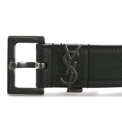 Saint Laurent Smooth Calfskin Monogram Square Buckle Belt 85 34 Black 7 of 8