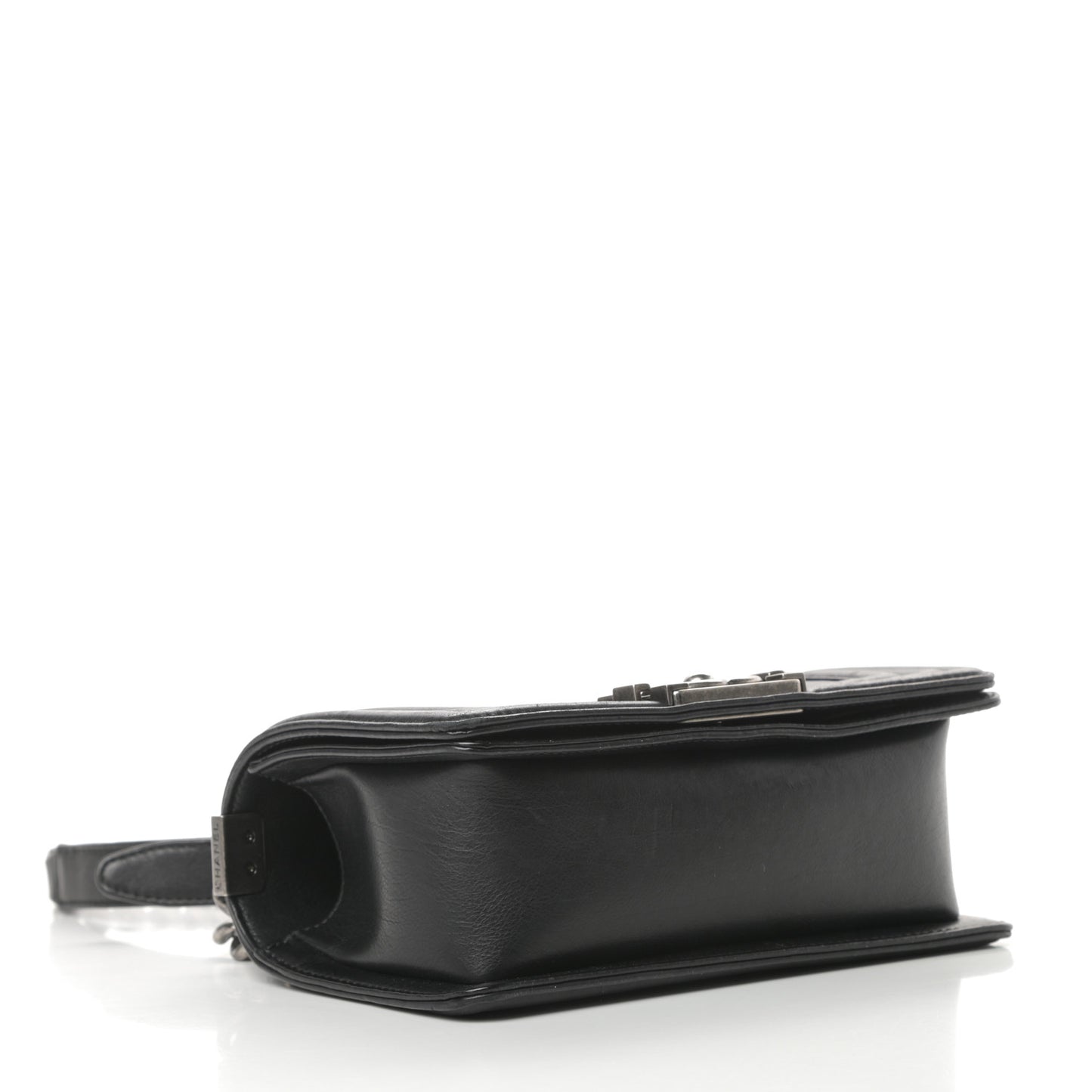 Calfskin Double Stitch Small Boy Flap Black