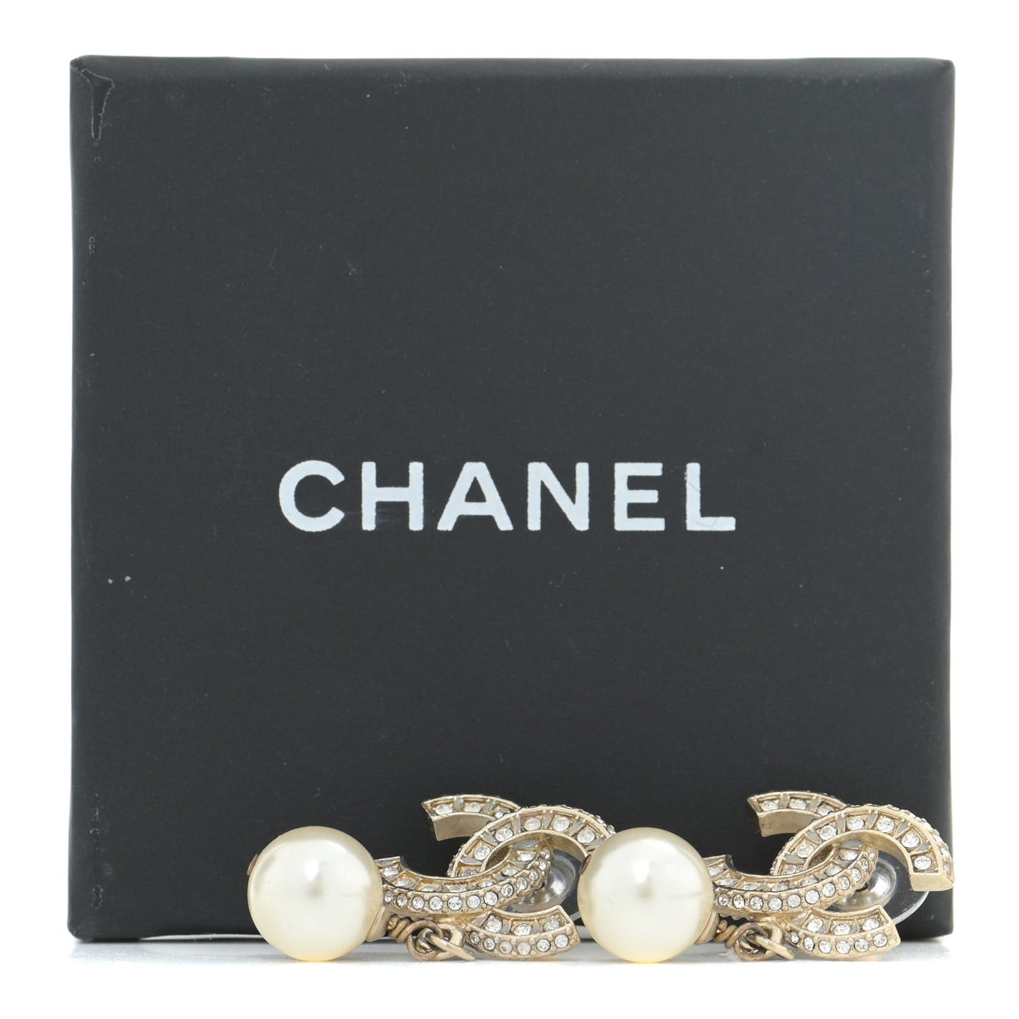 Crystal Pearl CC Drop Earrings Gold
