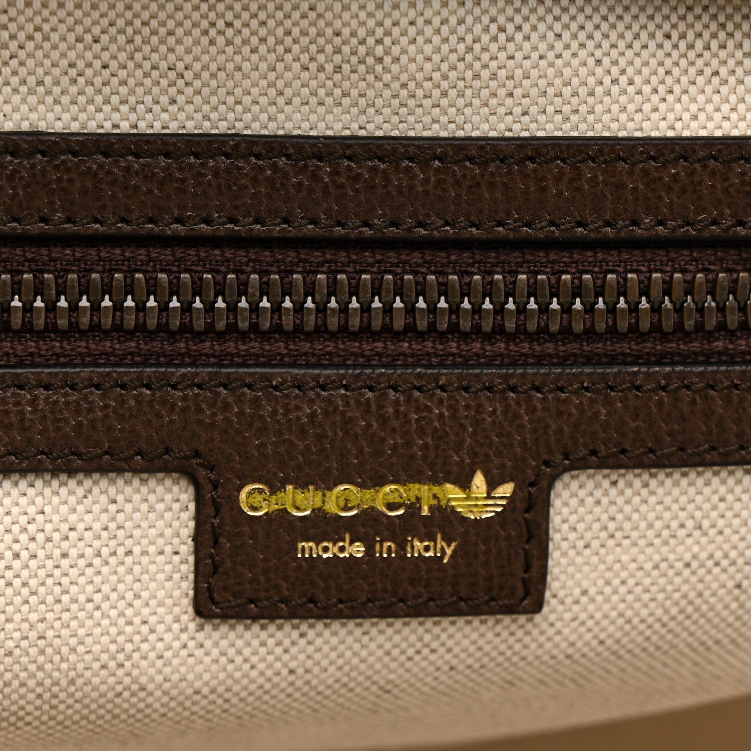 Gucci X ADIDAS Canvas Textured Dollar Calfskin Web GG Monogram Trefoil Large Bowling Bag Beige Brown Multicolor 5 of 9