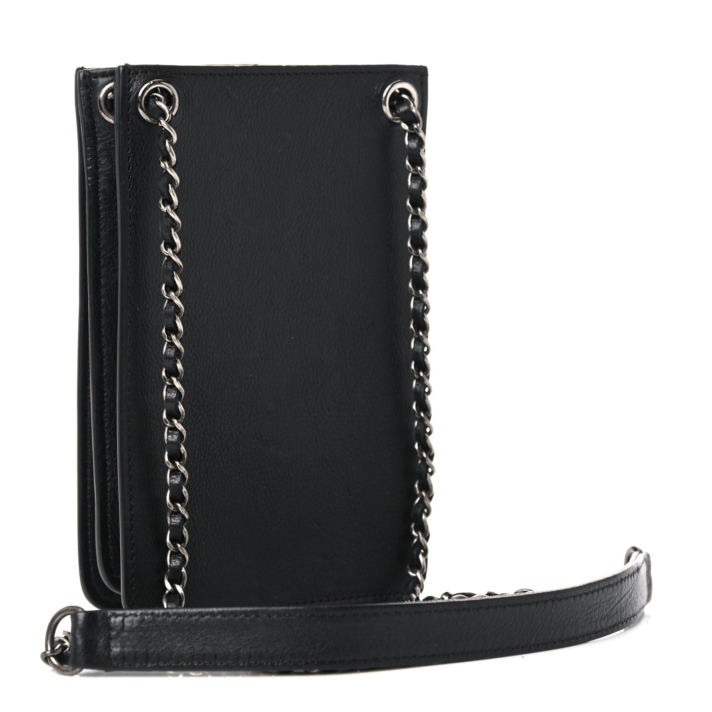 Calfskin CC Phone Holder Crossbody Black