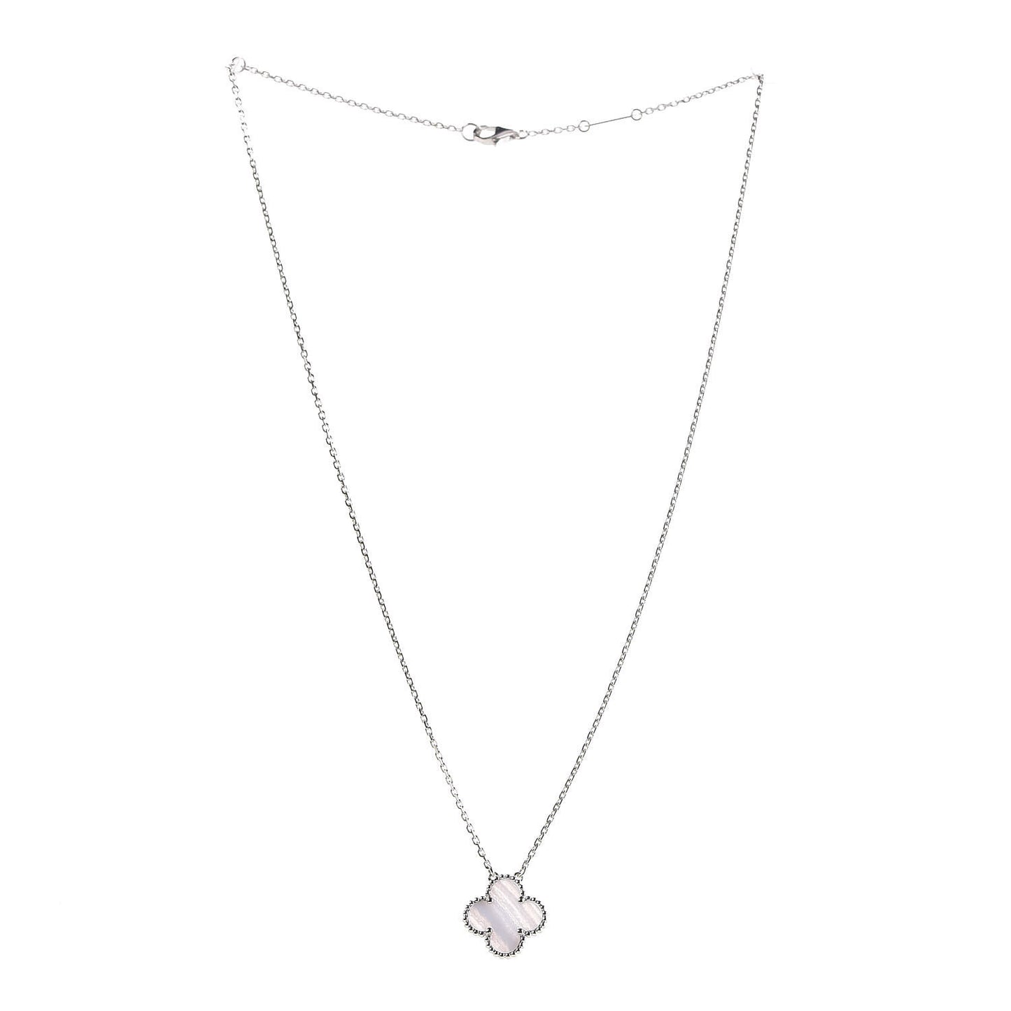 18K White Gold Chalcedony Vintage Alhambra Pendant Necklace