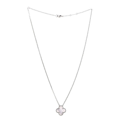 Van Cleef & Arpels 18K White Gold Chalcedony Vintage Alhambra Pendant Necklace 3 of 7