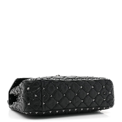 Valentino Garavani Craquele Nappa Medium Rockstud Spike Shoulder Bag Black 4 of 9