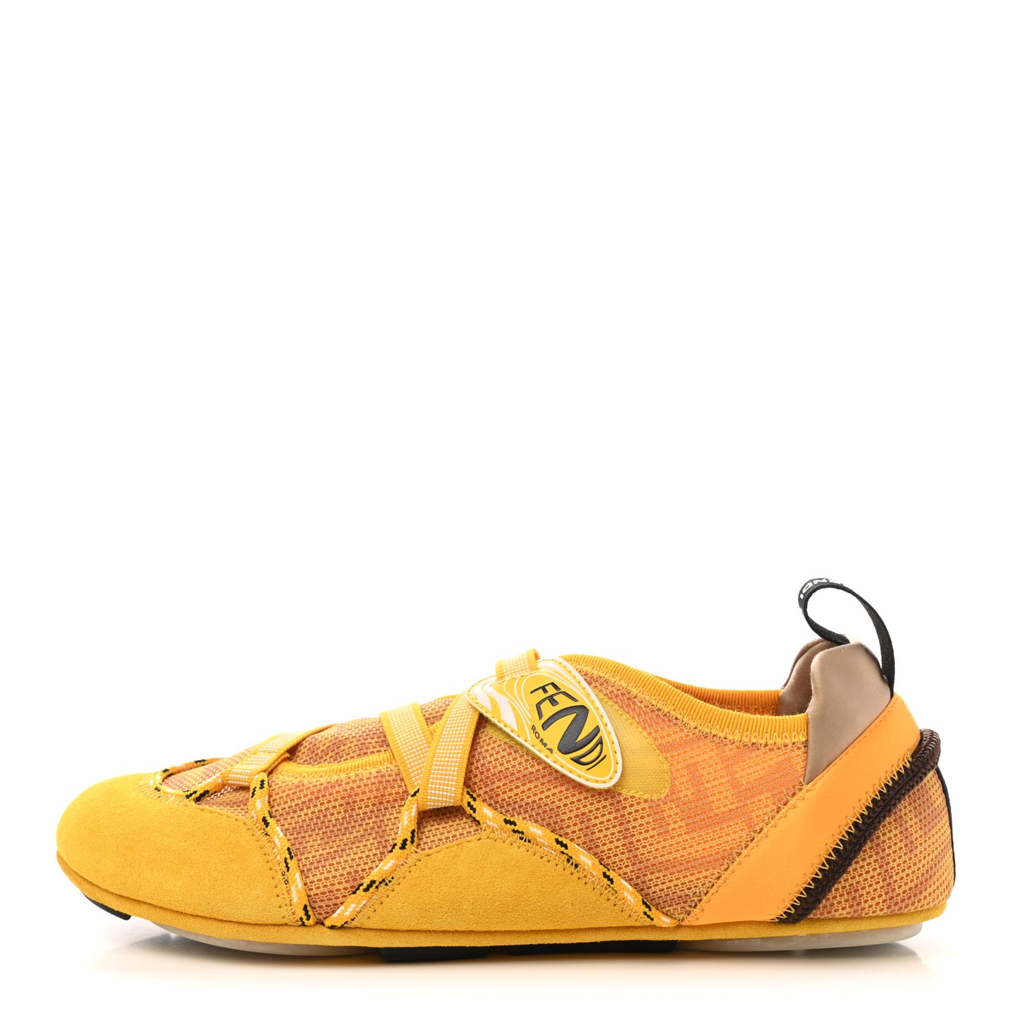 X SARAH COLEMAN Suede Mesh Satin FF Vertigo Womens Flex Sneakers 36 Mimosa Giallo Ocra Tobacco