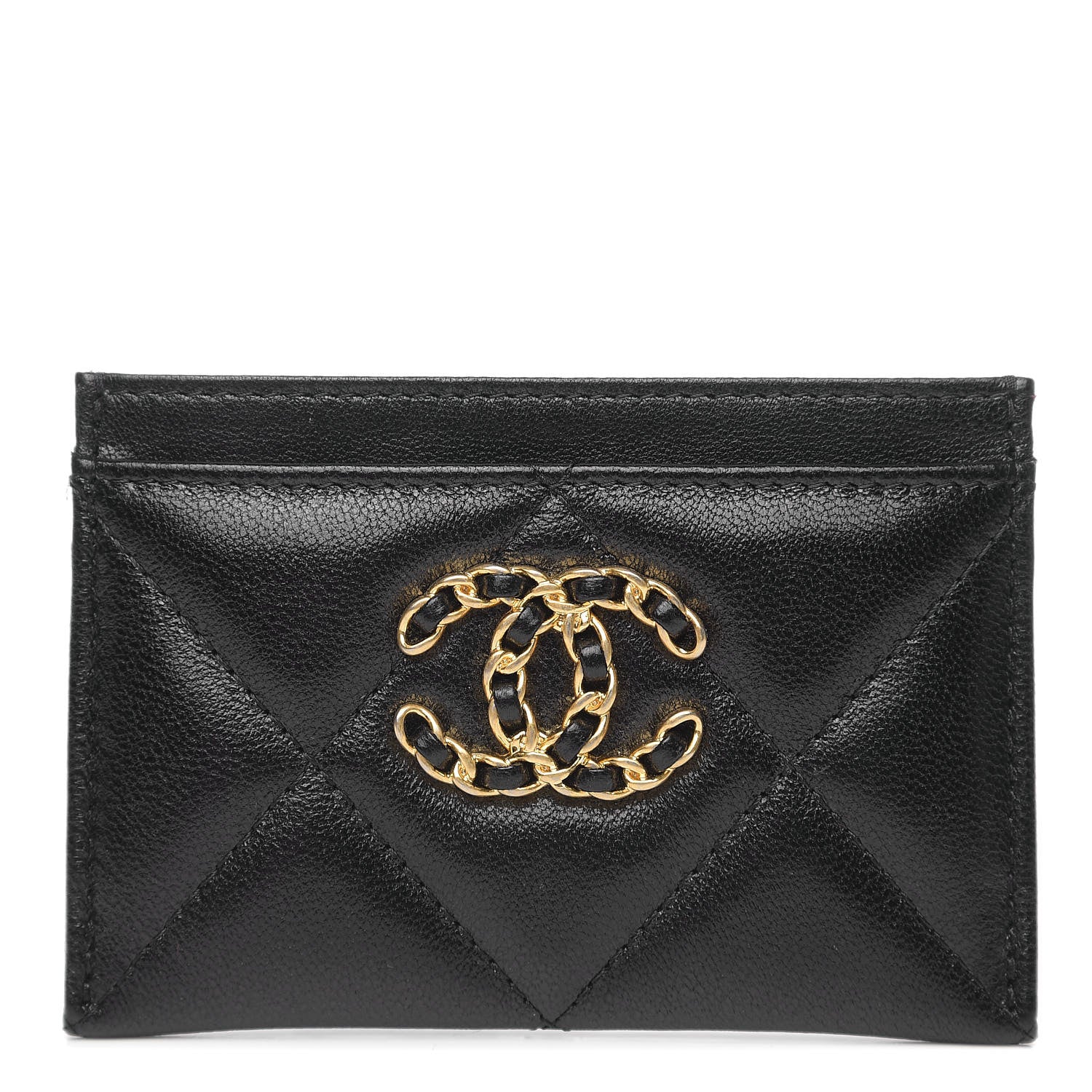 Chanel Shiny Goatskin Quilted Chanel 19 Card Holder Black 1 of 8