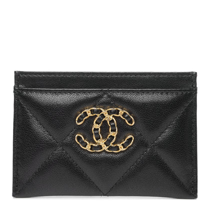 Chanel Shiny Goatskin Quilted Chanel 19 Card Holder Black 1 of 8