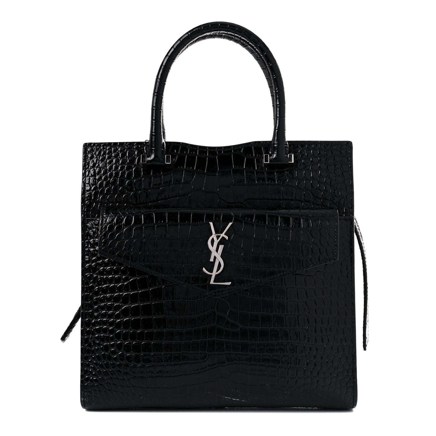 Calfskin Crocodile Embossed Small Uptown Tote Black