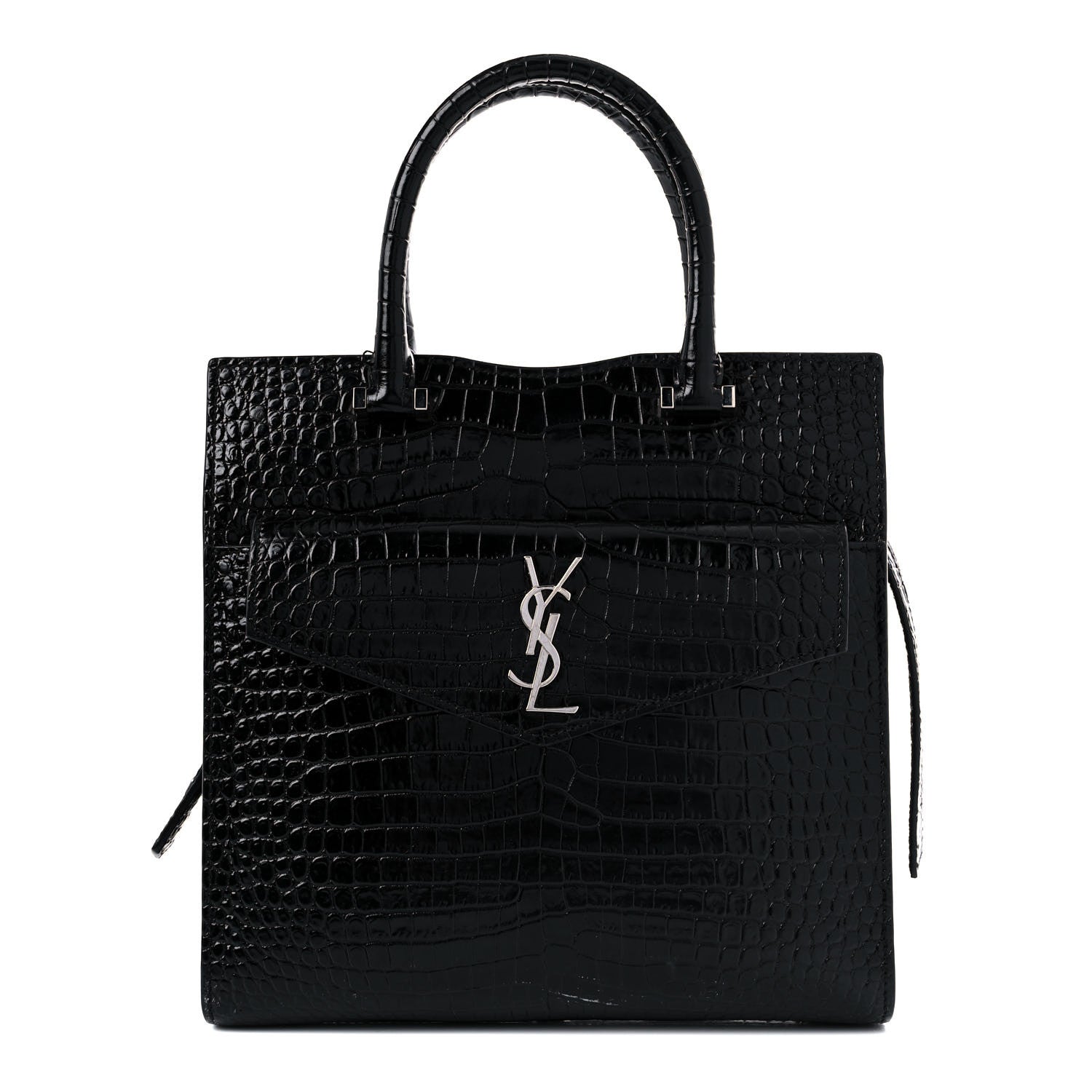 Saint Laurent Calfskin Crocodile Embossed Small Uptown Tote Black 1 of 23