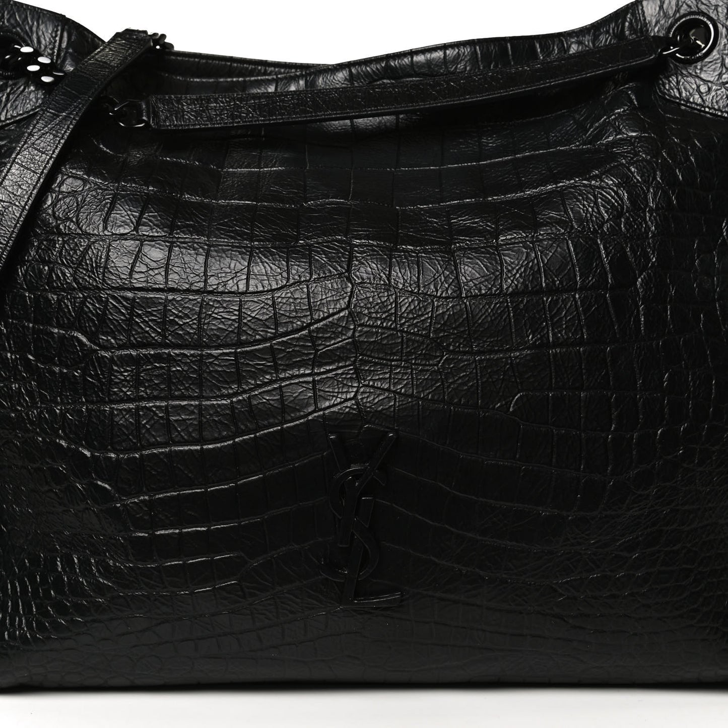 Calfskin Crocodile Embossed Monogram Large Niki Shopping Bag Black