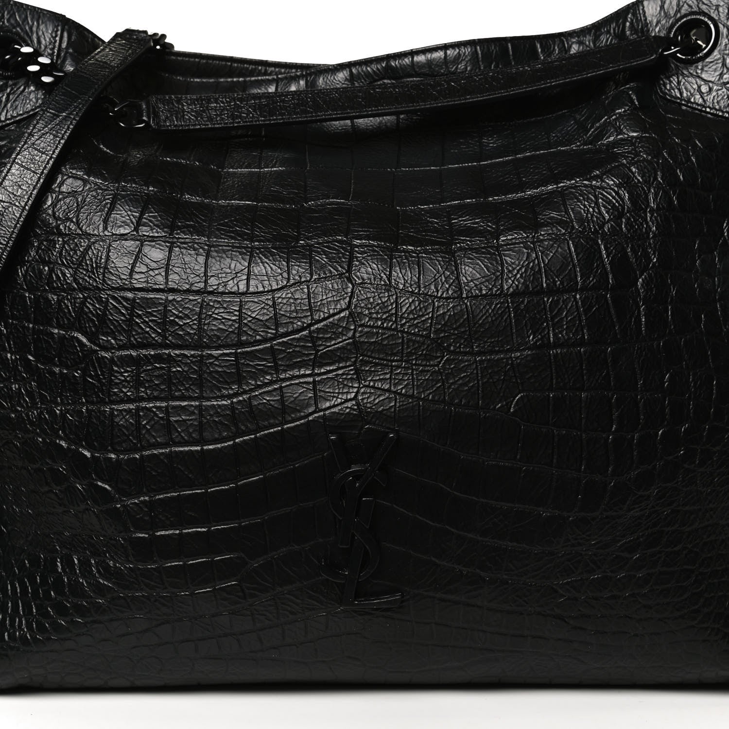 Saint Laurent Calfskin Crocodile Embossed Monogram Large Niki Shopping Bag Black 8 of 10