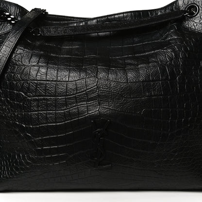 Saint Laurent Calfskin Crocodile Embossed Monogram Large Niki Shopping Bag Black 8 of 10