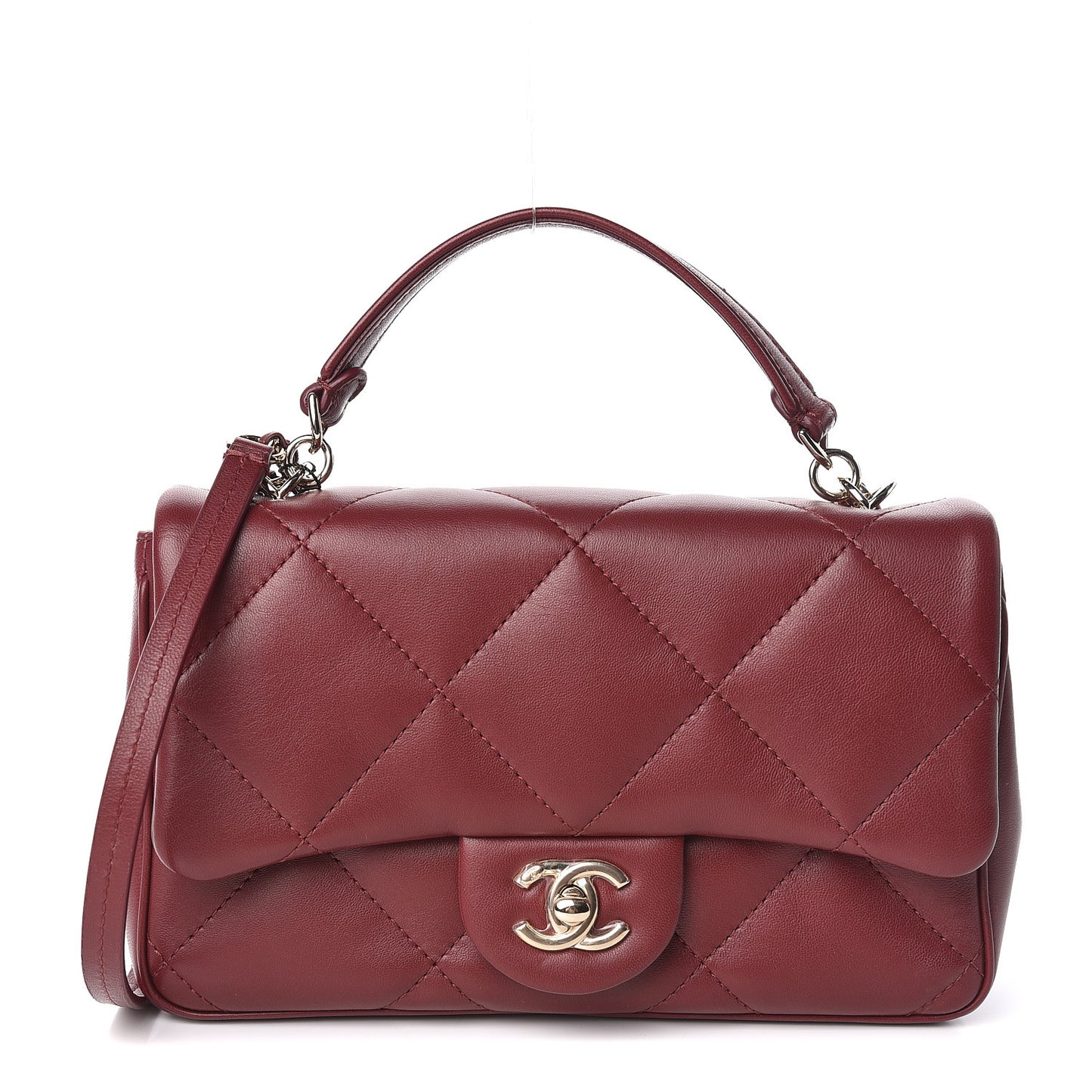 Lambskin Quilted Small Easy Carry Flap Burgundy