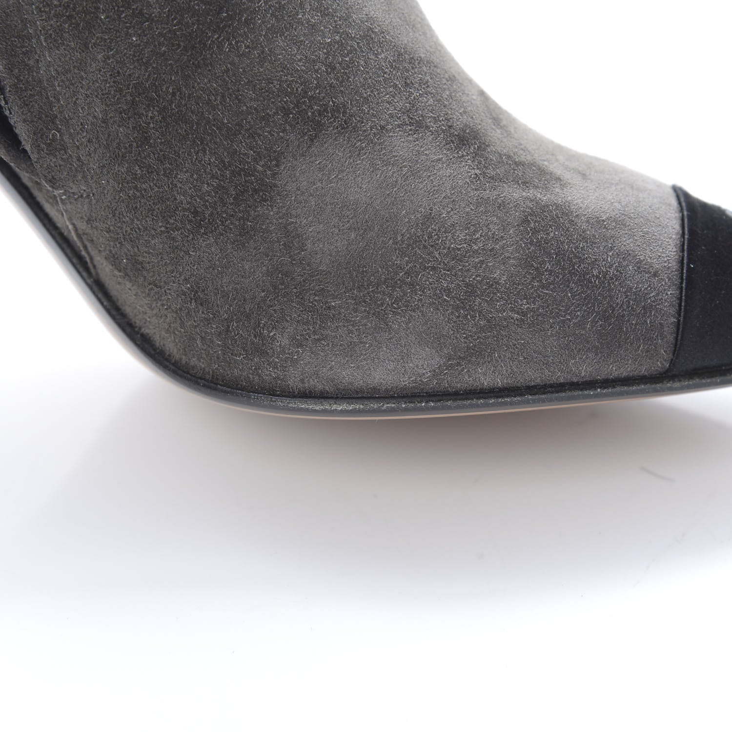 Chanel Suede Calfskin Satin Cap Toe Short Boots 37.5 Grey Black 8 of 11