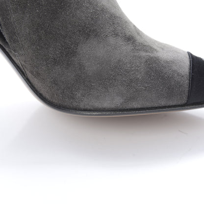 Chanel Suede Calfskin Satin Cap Toe Short Boots 37.5 Grey Black 8 of 11