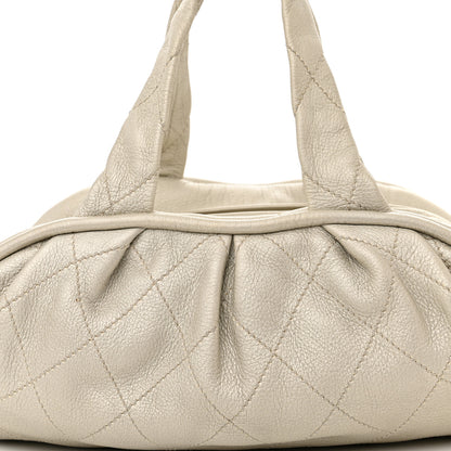 Chanel Metallic Deerskin Stitched Bowler Grey 8 of 12