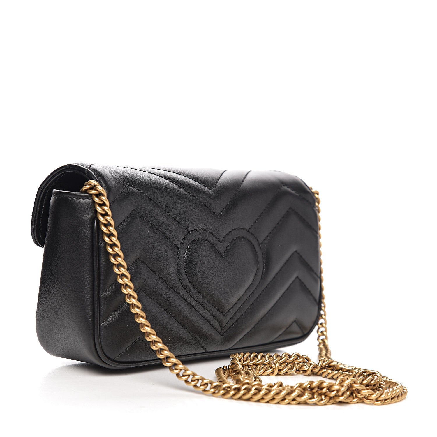 Gucci Calfskin Matelasse Super Mini GG Marmont Shoulder Bag Black 2 of 10
