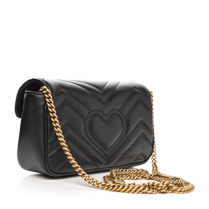 Gucci Calfskin Matelasse Super Mini GG Marmont Shoulder Bag Black 2 of 10