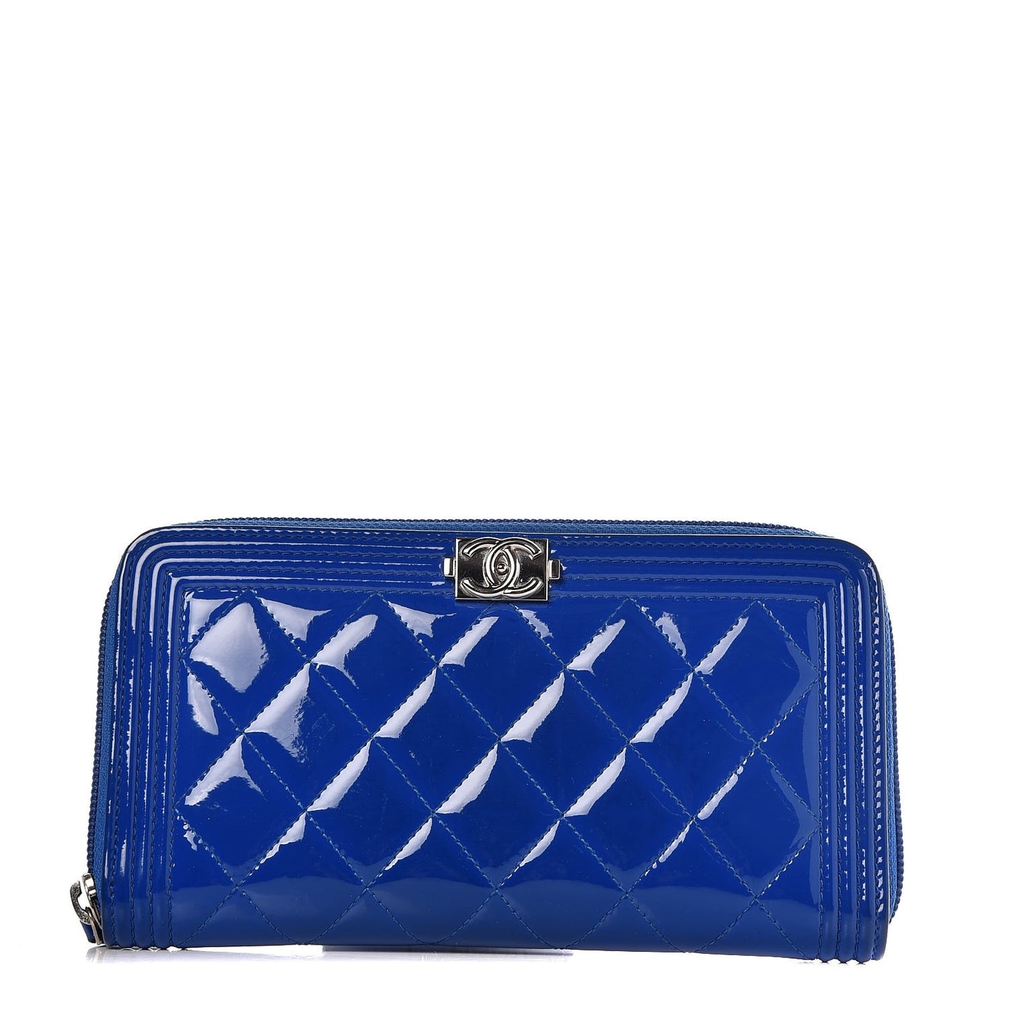 Patent Quilted Boy Zip Around Wallet Blue
