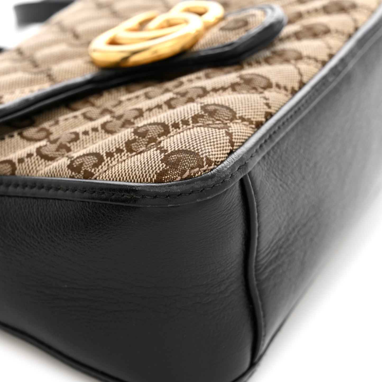 Monogram Azalea Calfskin Matelasse Diagonal Mini GG Marmont Top Handle Shoulder Bag Beige Ebony Black