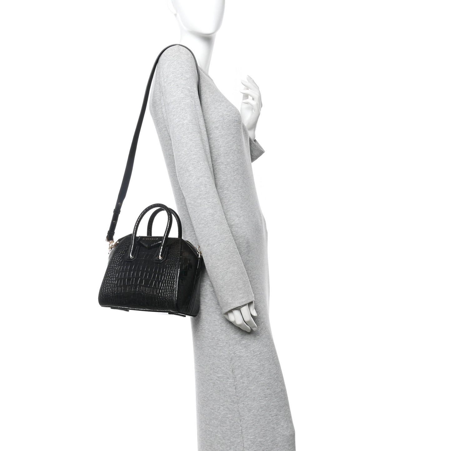 Calfskin Crocodile Embossed Mini Antigona Black