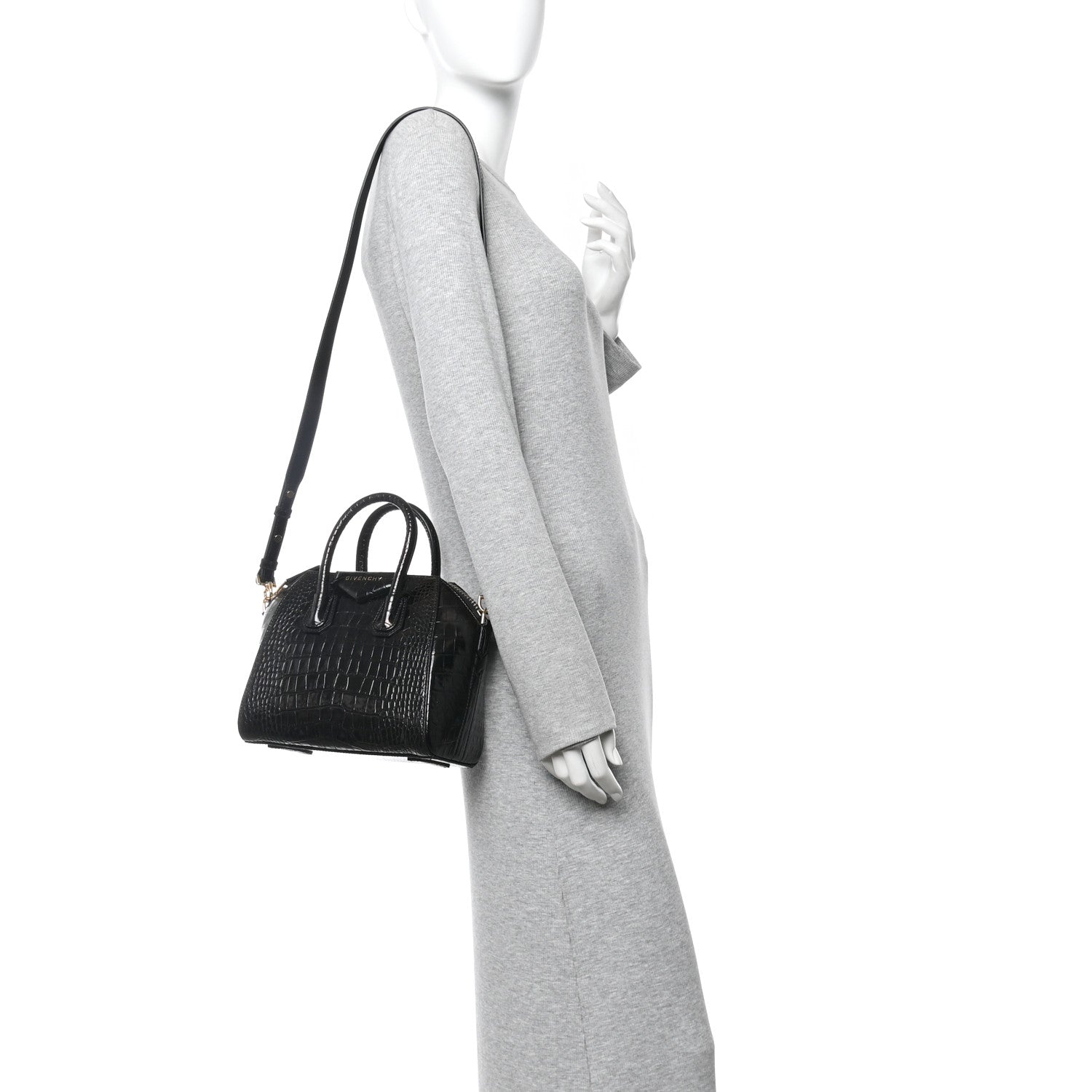 Givenchy Calfskin Crocodile Embossed Mini Antigona Black 2 of 11