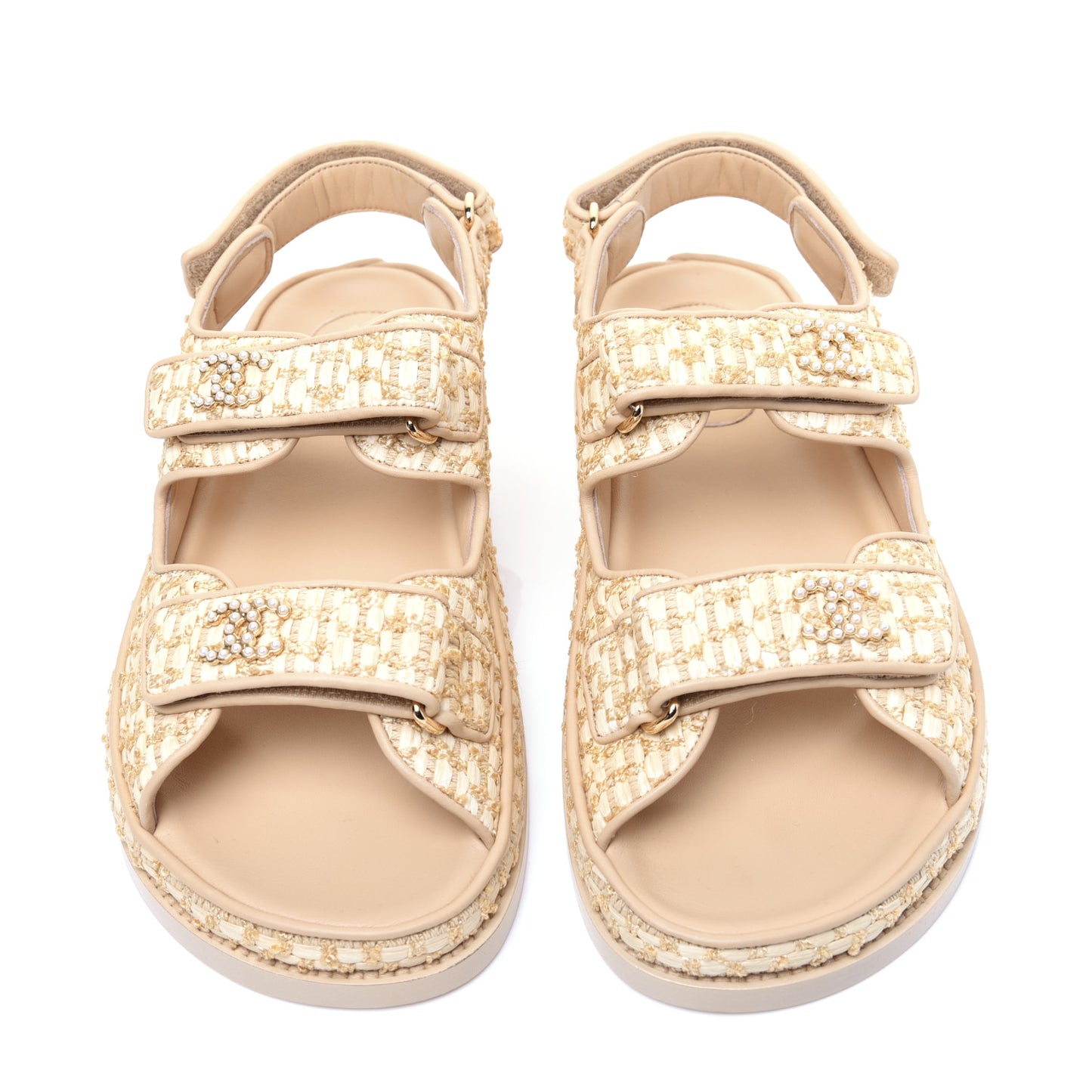 Braided Fabric Velcro Dad Sandals 39 Beige